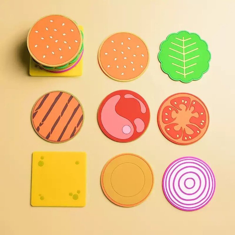 Rubber Burger Coaster Set Of 8